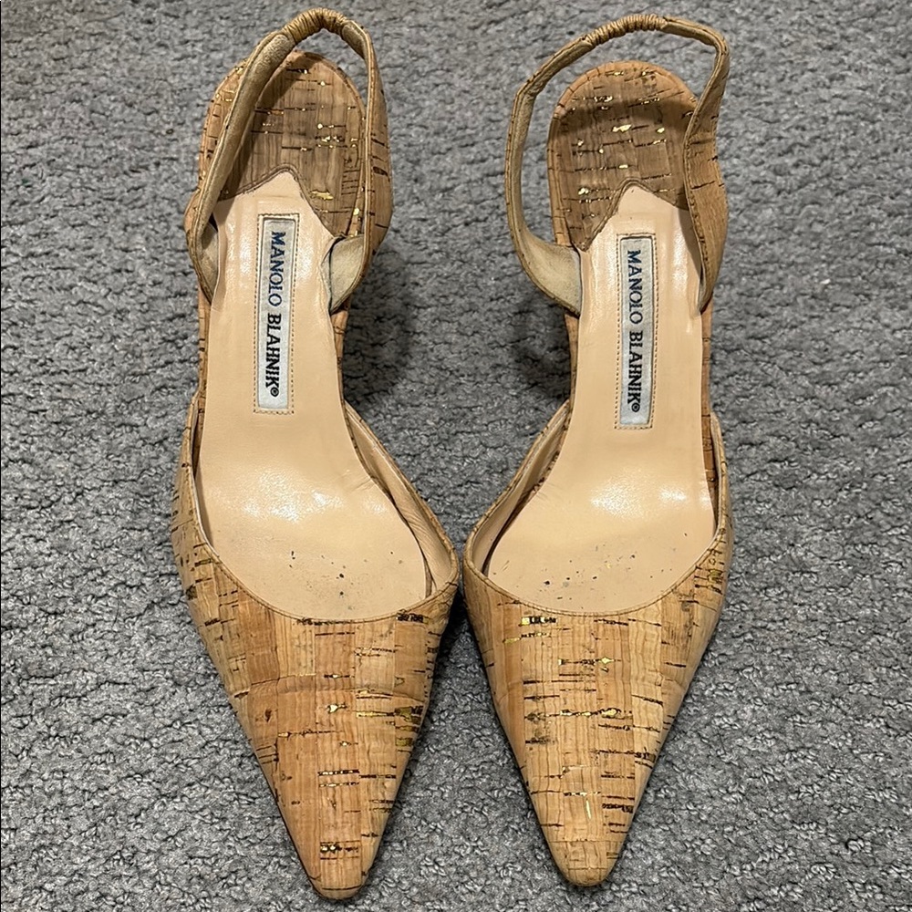 Manolo Blahnik Tan Cork Heels Slingback 41